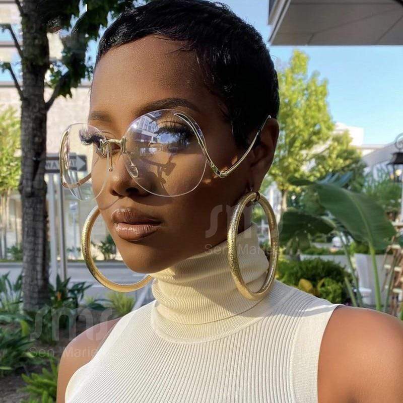 Oversized Rimless Sunglasses Women Vintage Brand Designer Square Sun Glasses Shades Female Pilot Big Frames Eyeglasses UV400 - Image 2