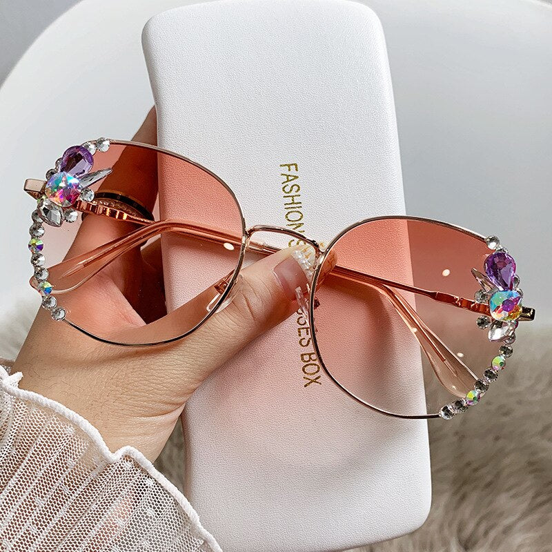 Classic Round Luxury Brand Sunglasses Women Bling Diamond Sun Glasses Vintage Shades Female Pink Eyewear Gafas De Sol - Image 13