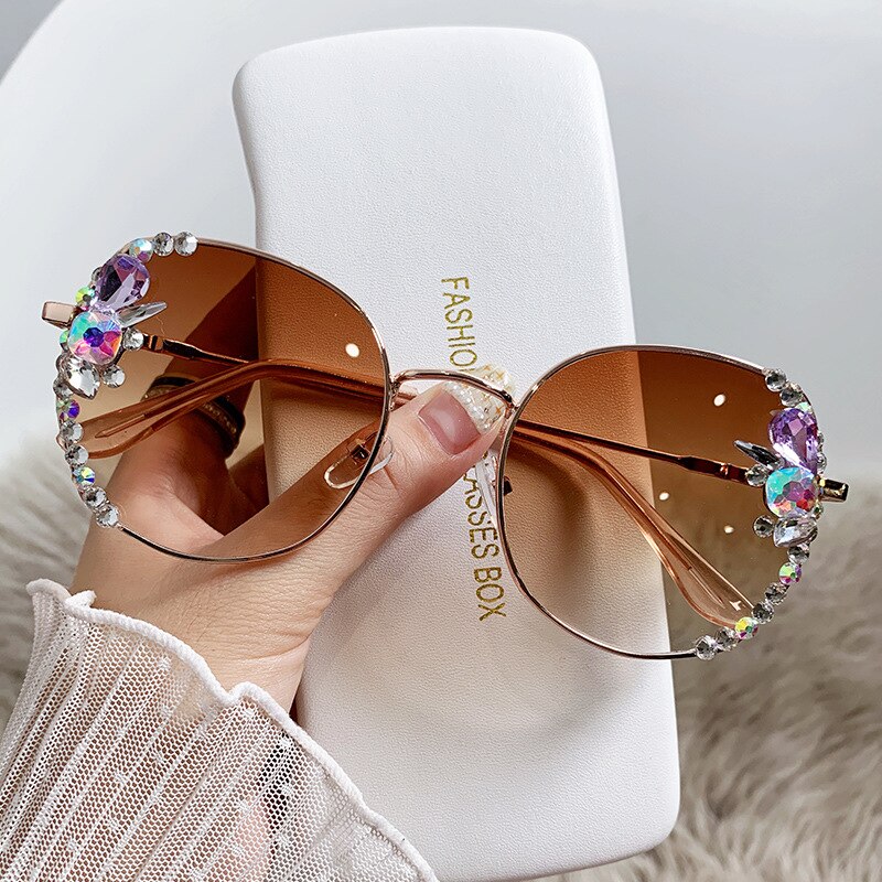 Classic Round Luxury Brand Sunglasses Women Bling Diamond Sun Glasses Vintage Shades Female Pink Eyewear Gafas De Sol - Image 3
