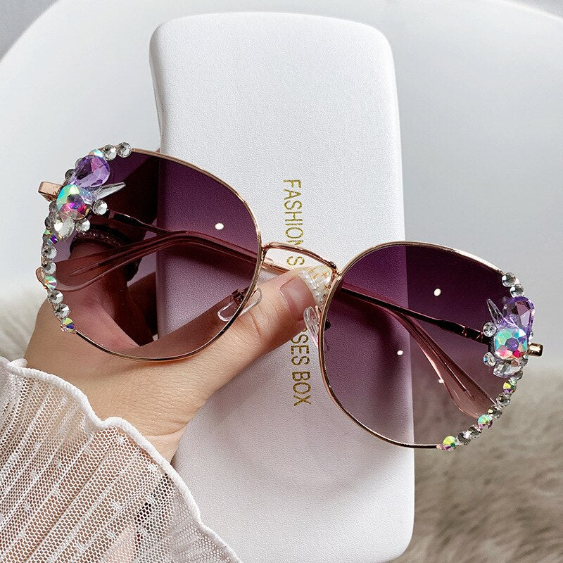 Classic Round Luxury Brand Sunglasses Women Bling Diamond Sun Glasses Vintage Shades Female Pink Eyewear Gafas De Sol - Image 10