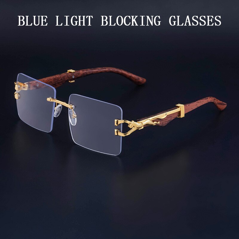 Wooden Sunglasses For Men Square Rimless Sunglasses Women Wood Grain Vintage Fashion Glasses Luxury Retro Gafas De Sol Sun - Image 2