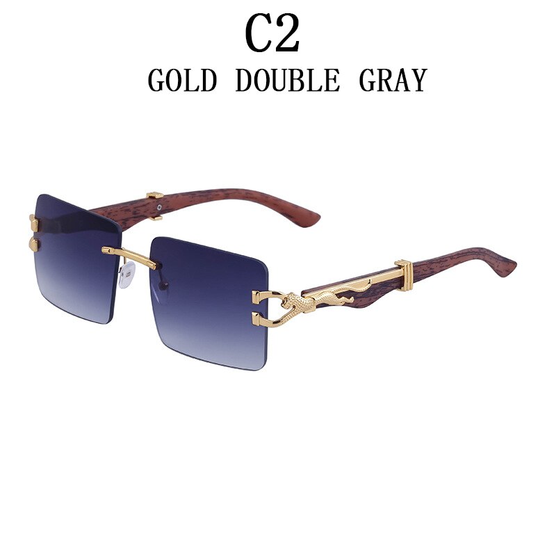 Wooden Sunglasses For Men Square Rimless Sunglasses Women Wood Grain Vintage Fashion Glasses Luxury Retro Gafas De Sol Sun - Image 8
