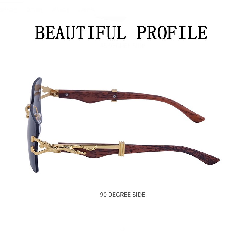 Wooden Sunglasses For Men Square Rimless Sunglasses Women Wood Grain Vintage Fashion Glasses Luxury Retro Gafas De Sol Sun - Image 6