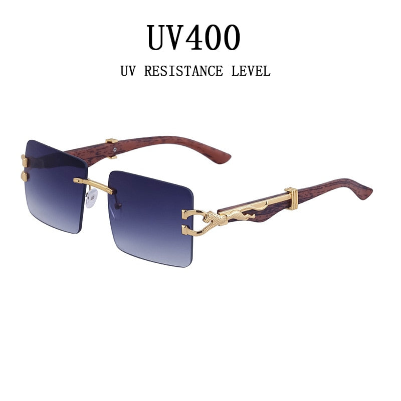 Wooden Sunglasses For Men Square Rimless Sunglasses Women Wood Grain Vintage Fashion Glasses Luxury Retro Gafas De Sol Sun - Image 3