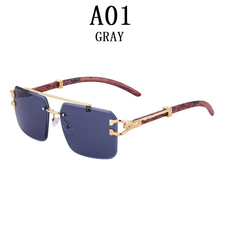 Wooden Sunglasses For Men Square Rimless Sunglasses Women Wood Grain Vintage Fashion Glasses Luxury Retro Gafas De Sol Sun - Image 26