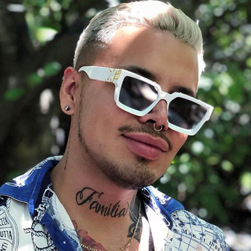 Oversize Square Sunglasses Men Flat Lens Brand Designer Fashion Women Blue Mirror Shades - Image 2