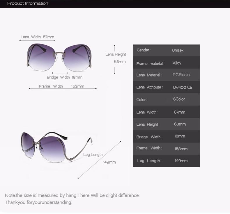 Oversized Rimless Sunglasses Women Vintage Brand Designer Square Sun Glasses Shades Female Pilot Big Frames Eyeglasses UV400 - Image 18