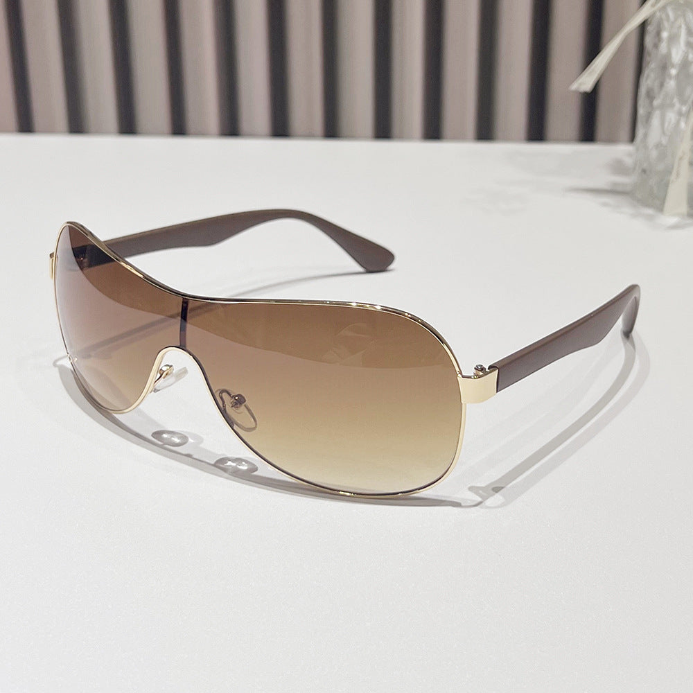 2024 spring new one-piece sunglasses. European and American personality large frame integrated fashion pilot driving sunglasses men - Image 8