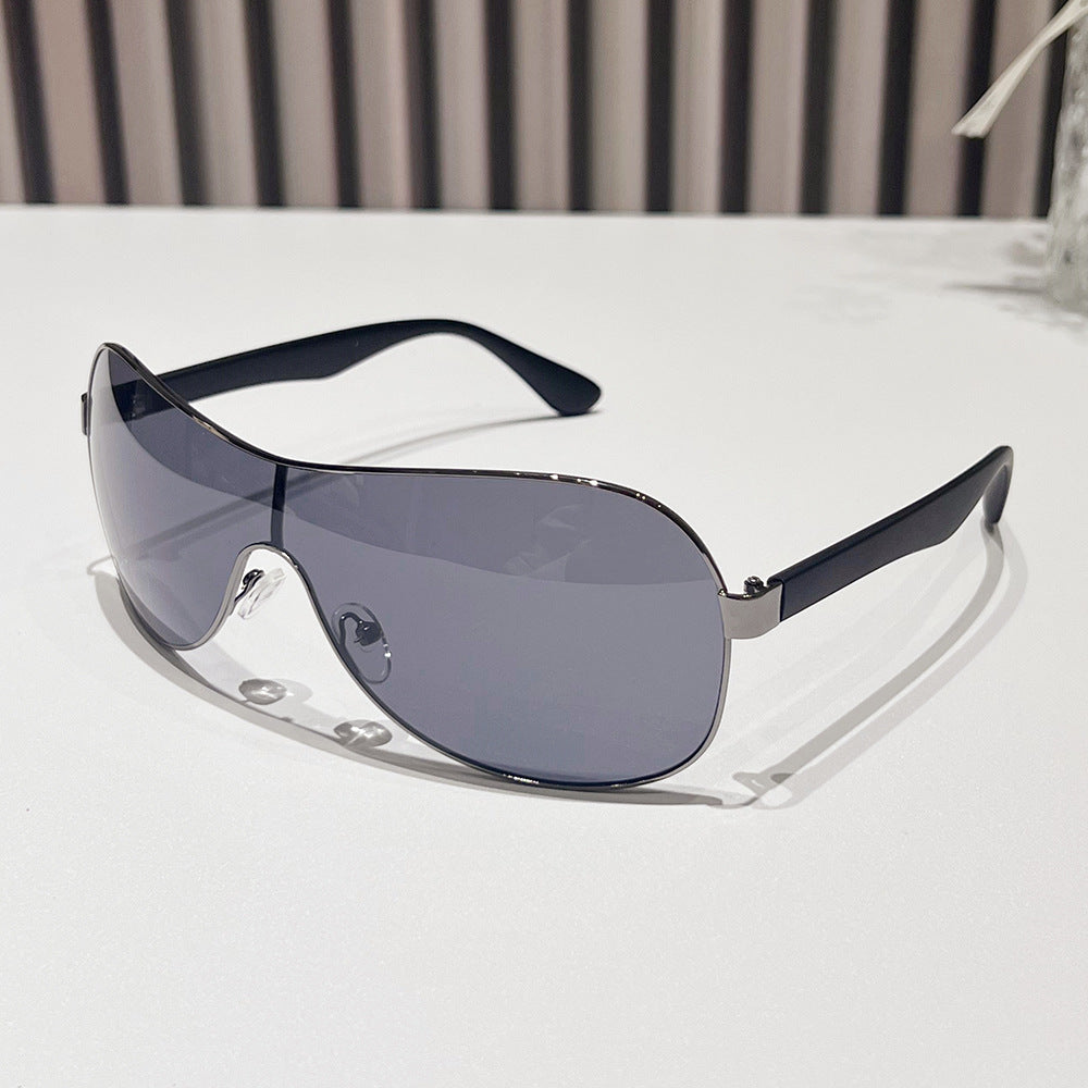 2024 spring new one-piece sunglasses. European and American personality large frame integrated fashion pilot driving sunglasses men - Image 7