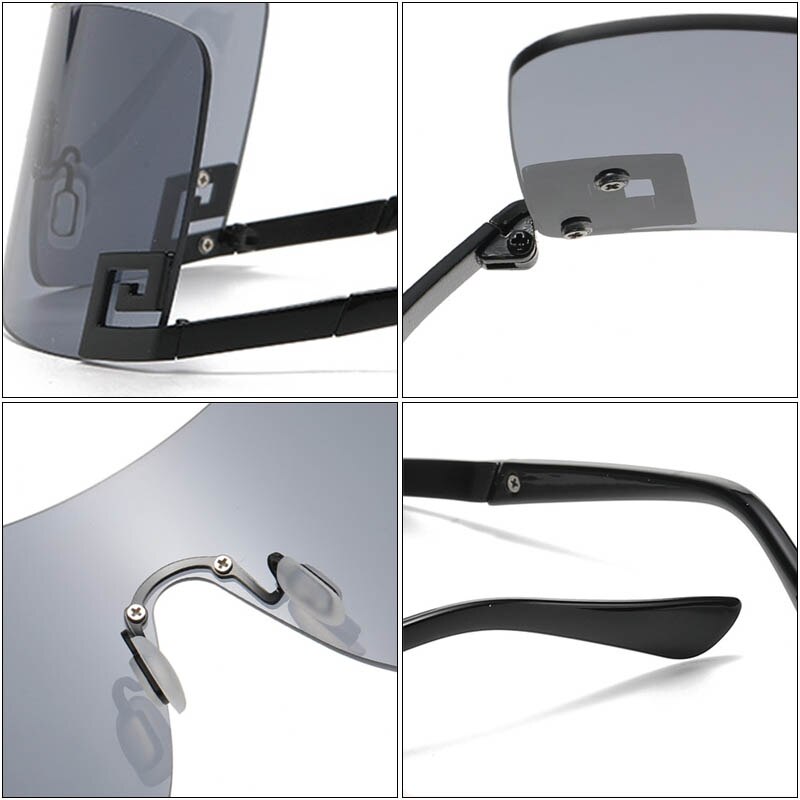 One Piece Shield Rimless Wrap Around Sunglasses Women Vintage Fashion Oversized Sun Glasses Men Trend Luxury Brand Design Shades - Image 5