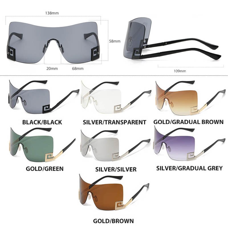 One Piece Shield Rimless Wrap Around Sunglasses Women Vintage Fashion Oversized Sun Glasses Men Trend Luxury Brand Design Shades - Image 6