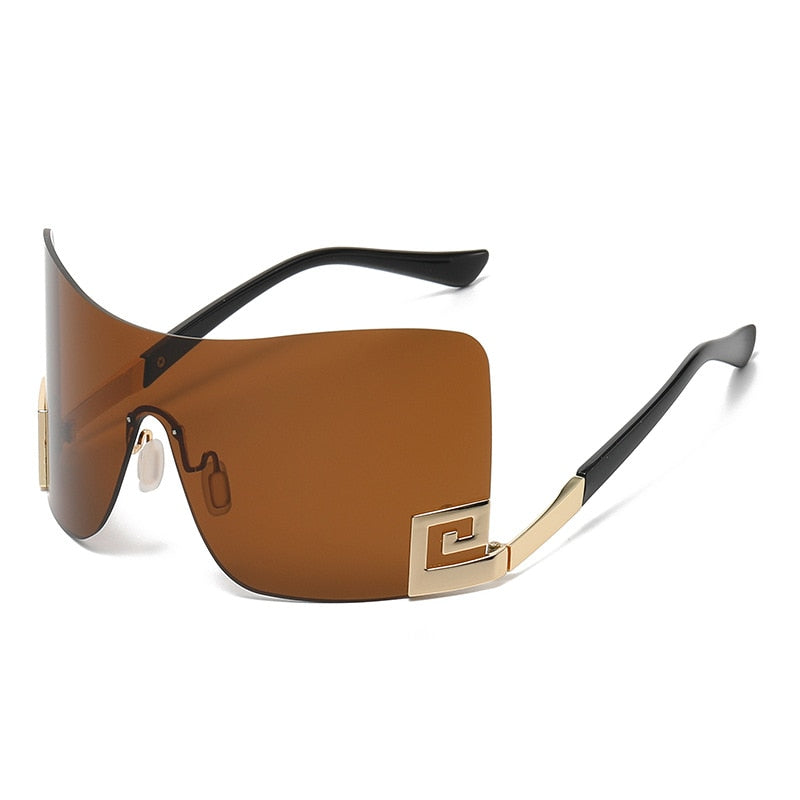 One Piece Shield Rimless Wrap Around Sunglasses Women Vintage Fashion Oversized Sun Glasses Men Trend Luxury Brand Design Shades - Image 13