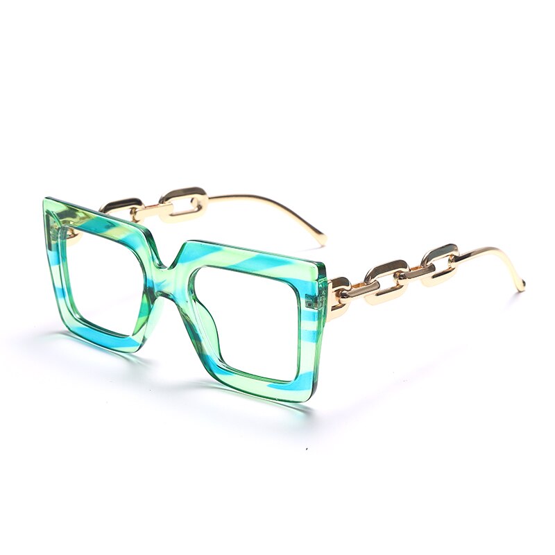 Oversize Square Anti Blue Light Glasses Punk Hollow Chain Arm Clear Lens Computer Glasses Black Leopard Jelly Blue Frame Eyewear - Image 9