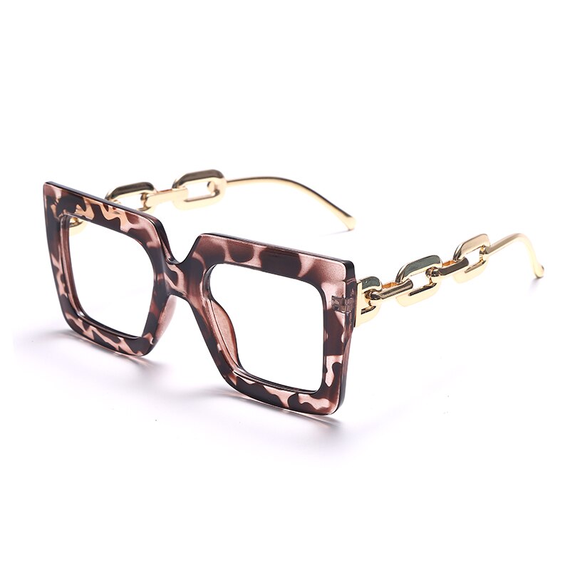Oversize Square Anti Blue Light Glasses Punk Hollow Chain Arm Clear Lens Computer Glasses Black Leopard Jelly Blue Frame Eyewear - Image 8