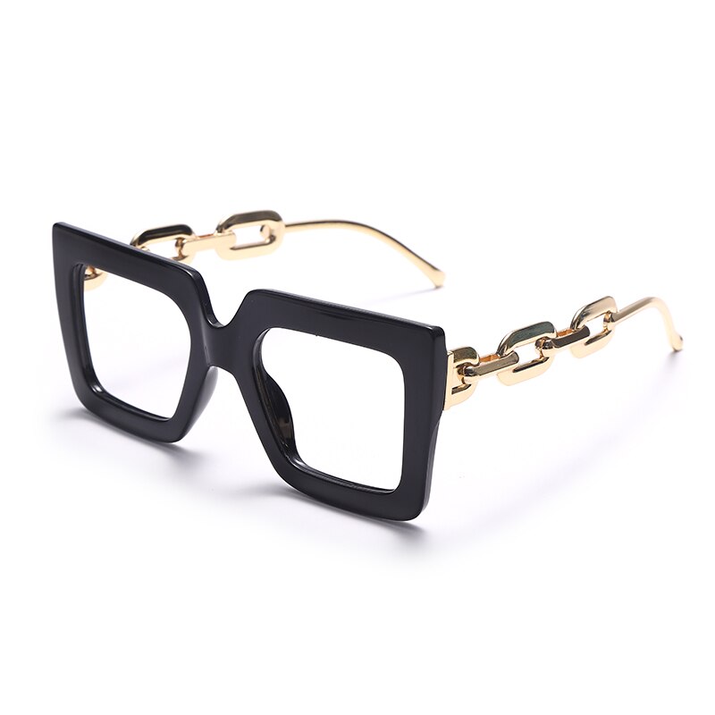 Oversize Square Anti Blue Light Glasses Punk Hollow Chain Arm Clear Lens Computer Glasses Black Leopard Jelly Blue Frame Eyewear - Image 6