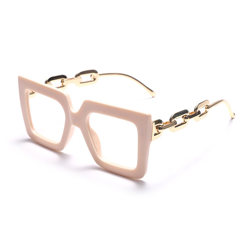 Oversize Square Anti Blue Light Glasses Punk Hollow Chain Arm Clear Lens Computer Glasses Black Leopard Jelly Blue Frame Eyewear - Image 10