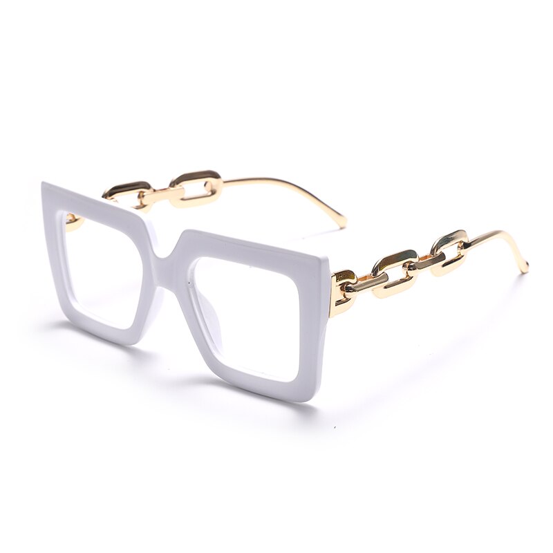 Oversize Square Anti Blue Light Glasses Punk Hollow Chain Arm Clear Lens Computer Glasses Black Leopard Jelly Blue Frame Eyewear - Image 11