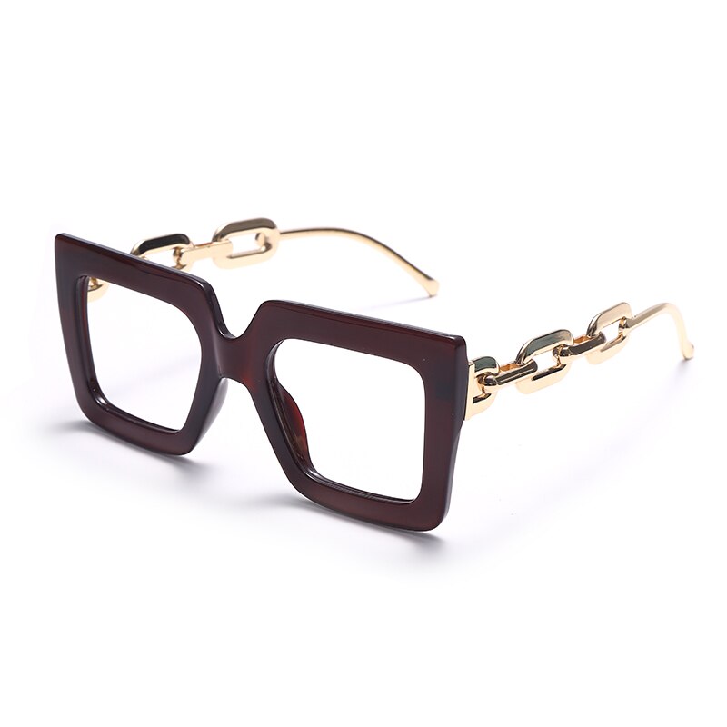 Oversize Square Anti Blue Light Glasses Punk Hollow Chain Arm Clear Lens Computer Glasses Black Leopard Jelly Blue Frame Eyewear - Image 7