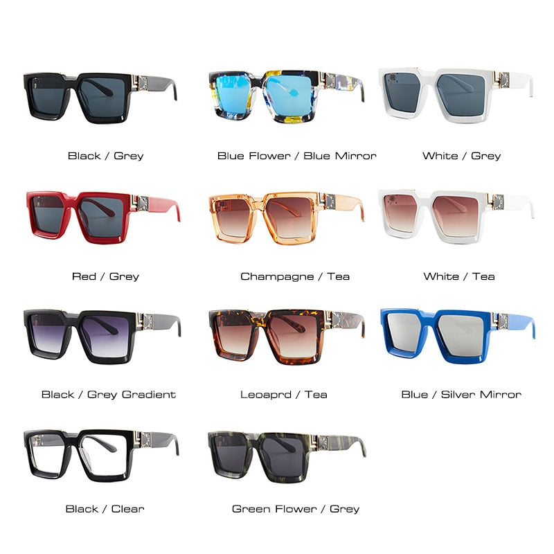Oversize Square Sunglasses Men Flat Lens Brand Designer Fashion Women Blue Mirror Shades - Image 4