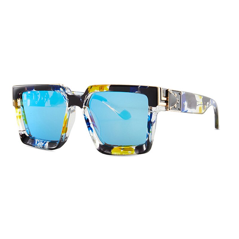 Oversize Square Sunglasses Men Flat Lens Brand Designer Fashion Women Blue Mirror Shades - Image 8